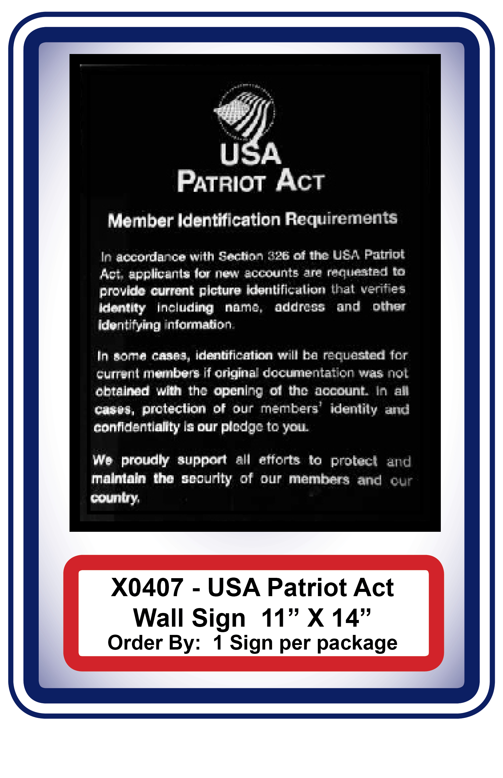 Patriot Act - Plastic Wall Sign **<b>Order By: 1 Sign per package</b>